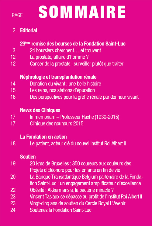 Sommaire - Revue de la Fondation Saint-Luc - Juin 2015